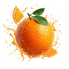 Orange with Splashes and Pieces on a Transparent Background