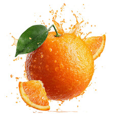 Orange with Splashes and Pieces on a Transparent Background