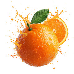 Orange with Splashes and Pieces on a Transparent Background