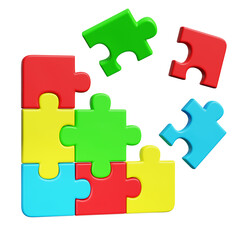 Obraz premium Colorful 3D Rendered Interlocking Jigsaw Puzzle with Missing Pieces Isolated on Black