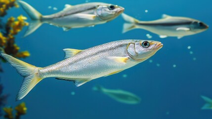 Naklejka premium Tropical fish swimming in blue ocean