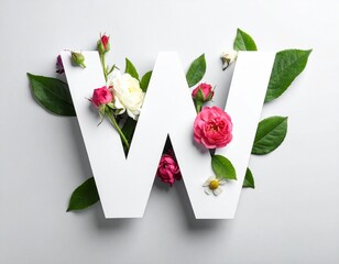 Obraz premium Letter W made of real natural flowers and leaves. Flower font concept.