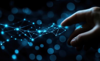 Hand interacts with digital network