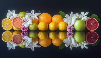 Citrus & flowers, reflected