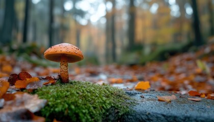 Orange mushroom in autumn forest