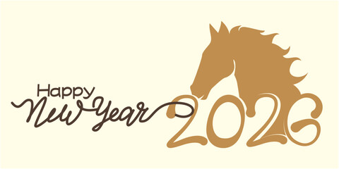  Happy new year 2026 illustration. New year illustration decoration with 2026 zodiac. The Horse year celebration banner. Vector illustration.