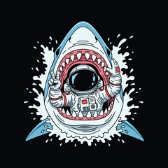 Astronaut Swallowed by Shark Illustration