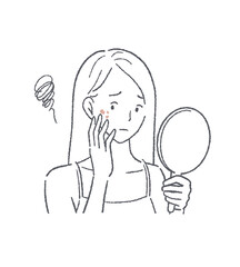 肌荒れに悩む女性のイラスト素材