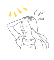 真夏に直射日光を浴びて眩しそうな表情の女性のイラスト素材