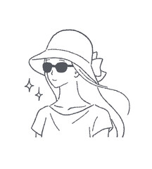 帽子をかぶってサングラスをかけた女性のイラスト素材