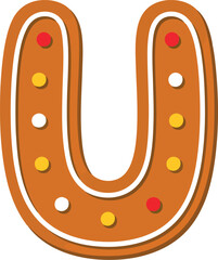 Gingerbread letter u christmas cookie isolated festive holiday treat vector