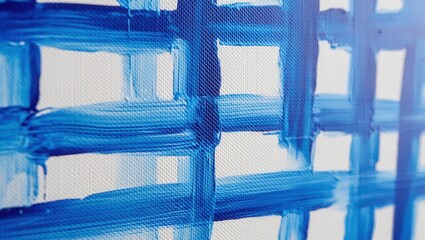 Abstract Blue Grid Painting on Canvas