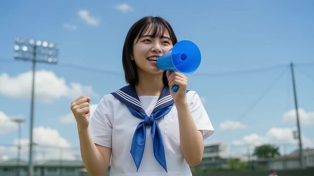 体育祭や部活で応援する女子高生