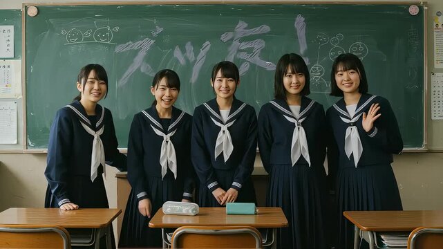 友情に感謝、教室で撮る思い出の一枚