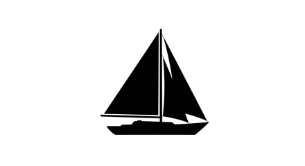 A black silhouette of a sailboat with two sails and a hull on a white background