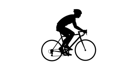 Fototapeta premium A cyclist silhouette rides a racing bicycle against a stark white backdrop