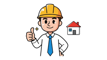 Cartoon Builder Approving House Project on Black