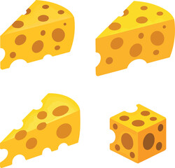 Gourmet swiss cheese slices cubes isolated food icon vector