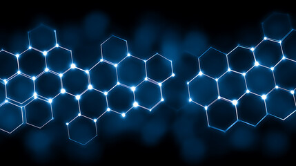 Glowing hexagonal molecular structure on dark background