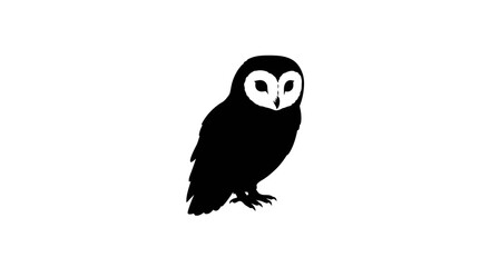 An owl depicted in a black silhouette stands against a white background