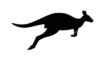 Black silhouette of a kangaroo leaping forward with its tail extended
