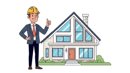 Cartoon Architect Approves New Home Design with Thumbs Up