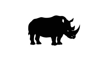 Black silhouette of a rhinoceros standing facing right with two horns visible