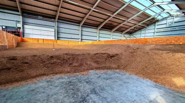 Grains stored indoors in Dobele, Latvia, industrial agriculture setting