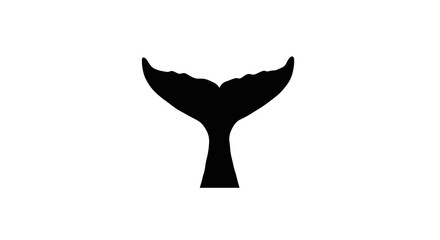 Black silhouette of a whales tail on a white background isolated and central