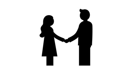 Silhouette of a couple holding hands minimalist facing each other