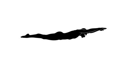 Silhouette of a person swimming arms outstretched legs extended in a prone position