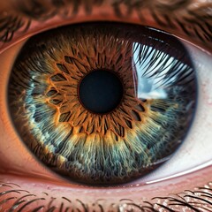 Colorful human eye in zoom