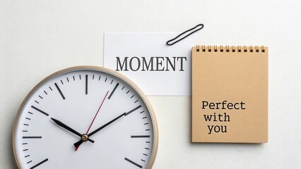 Clock and Notepad Displaying Messages About Cherishing Moments