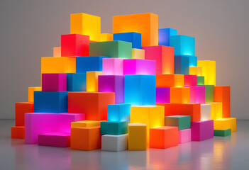 Obraz premium Vibrant Glowing Cube Abstract Composition