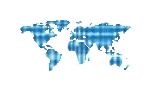 World map, pixelated, light blue