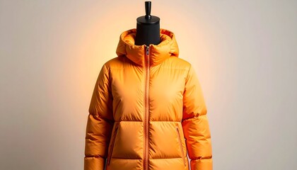 Warm, hooded, orange puffer jacket