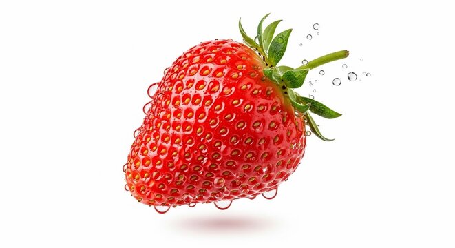 Fresh, Juicy Strawberry with Water Droplets Isolated on White Background
