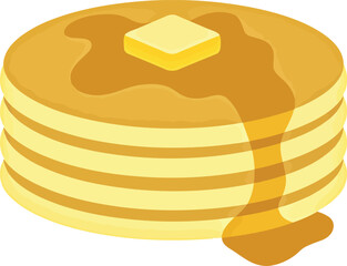 Golden stacked pancakes with melting butter and drizzling syrup vector