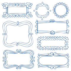 Blue vintage frames set featuring a ribbon, Vector frames. Border frame for decorating gifts, birthday celebrations, Christmas events, wedding invitations, birthday card, prints 
