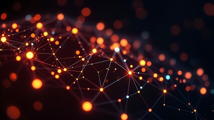 An abstract network of glowing nodes and connections, creating a futuristic visual effect.
