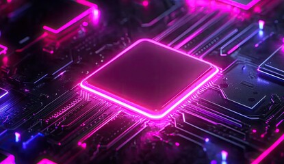 Circuit board with glowing central chip