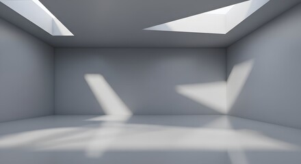 Futuristic minimalist interior with geometric skylight shadows