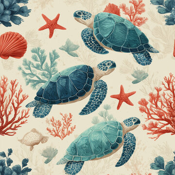 seamless pattern with sea turtles