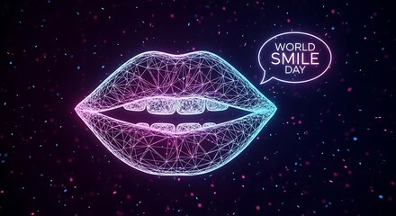 Glowing lips with world smile day text for celebrating the special event