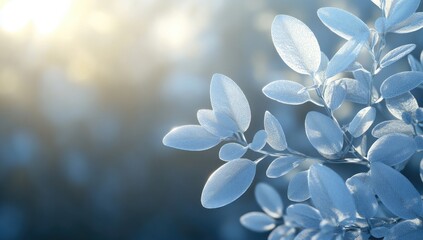 Light-drenched, pale blue leaves in soft focus