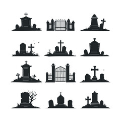 Gothic cemetery silhouettes ideal for Halloween celebrations and decor. Vector illustration