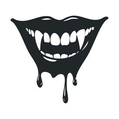 Creepy vampire mouth with fangs for Halloween design. Vector illustration