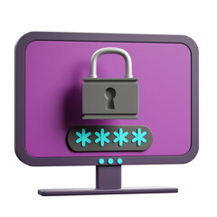 3D Rendered Security Locked Computer Monitor with Password Protection Illustration