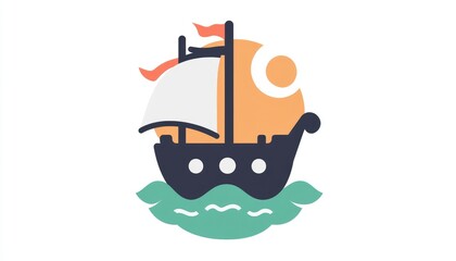 Simple ship logo, sunset backdrop