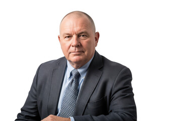 Professional bald businessman in suit portrait for corporate use, headshot image, stock photo, isolated on transparent background